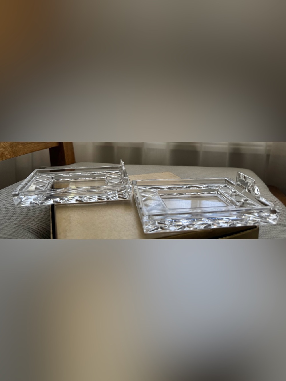 2 small Lenox Clear Crystal Czech Republic Faceted Rectangle Photo Vintage Frame - Picture 10 of 15